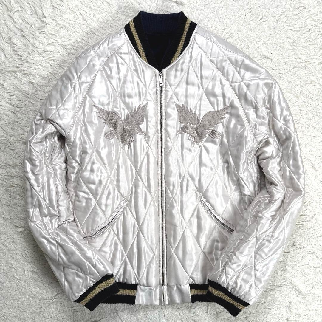 ✨美品・希少・別珍✨テーラー東洋　スカジャン　リバーシブル　サテンキルト　紺×銀