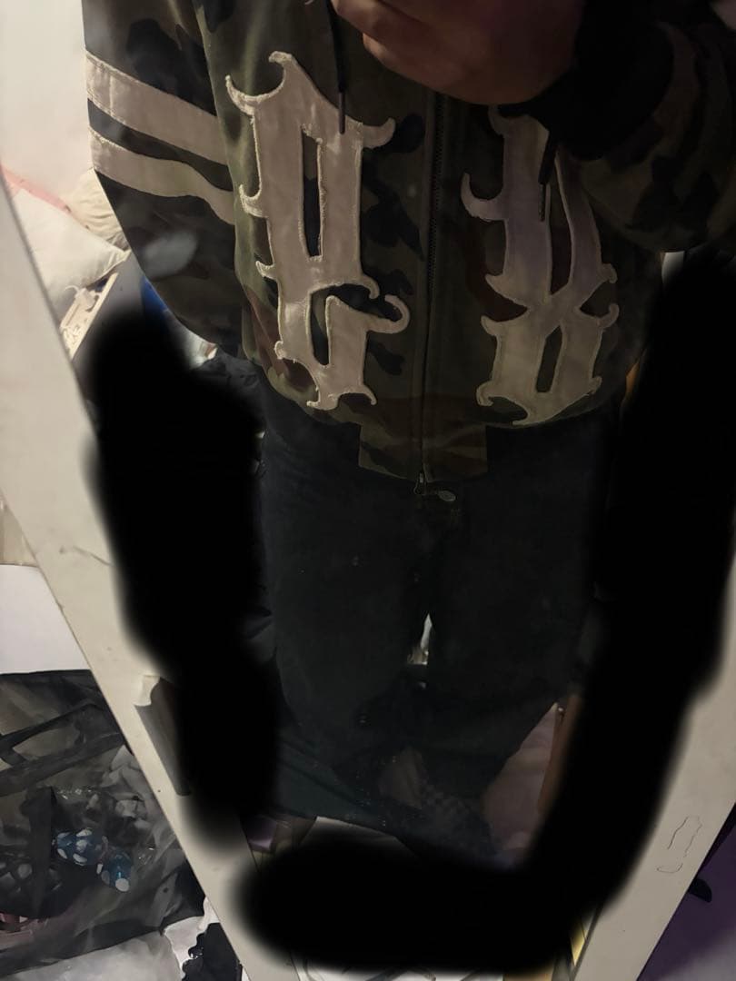 Antimid迷彩柄フード付きクロップドパーカーアンチミッド