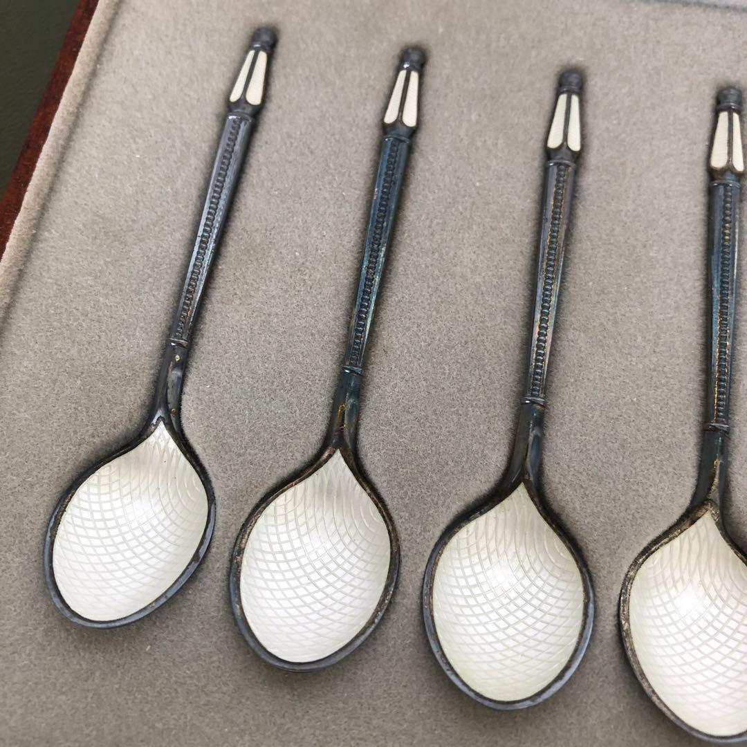 アントン ミケルセン　純銀製　デミタススプーン6客　七宝　ジョージジェンセン　銀