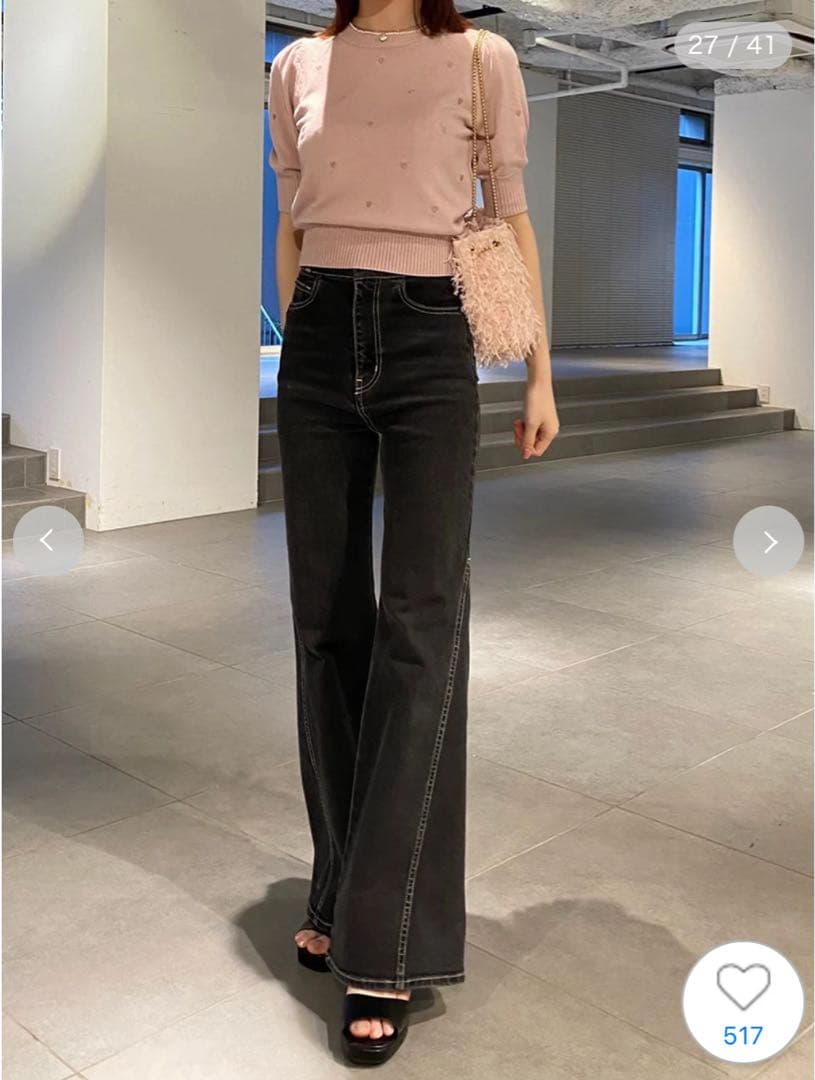 【美品】snidel スナイデル　ストレッチフレアデニムパンツ　ブラック　00