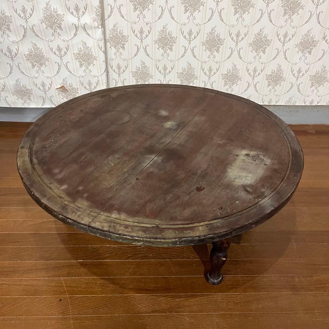 【アンティーク】昭和レトロ 木製 ろくろ脚 折り畳み ちゃぶ台 座卓 古家具