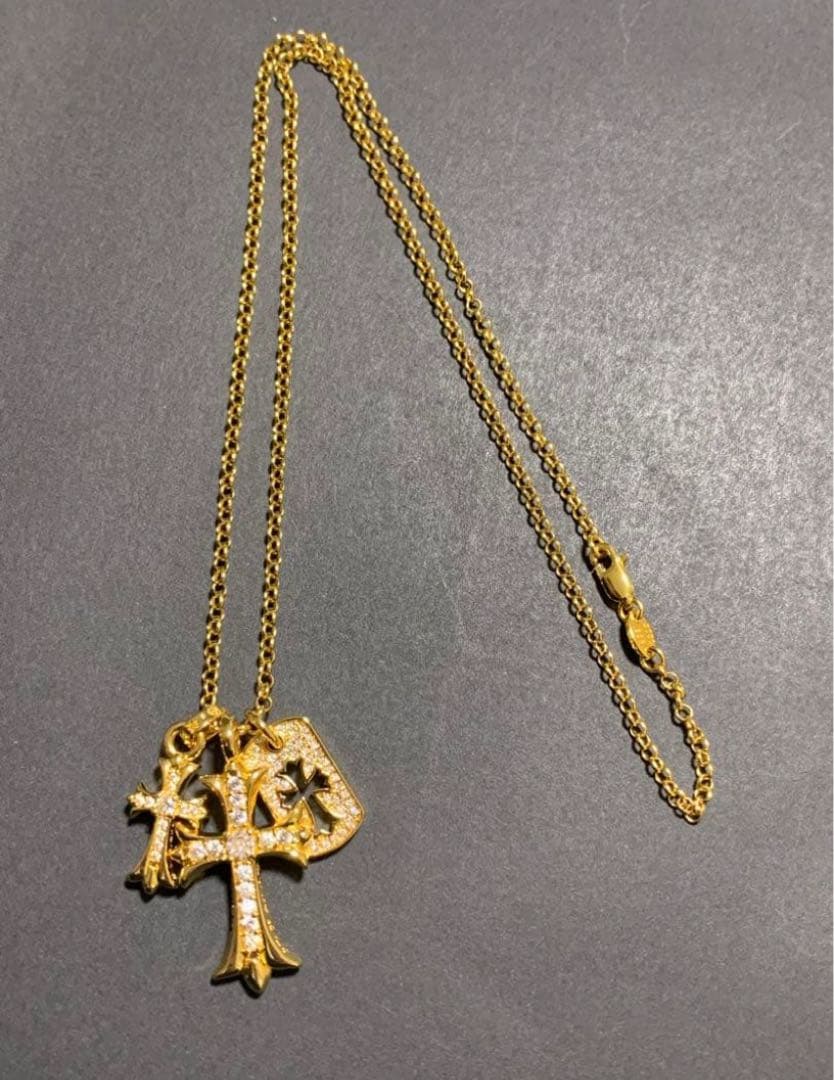 22k ベビーファット　ドッグタグ　ダブルクロス　3点　ネックレス　50㎝