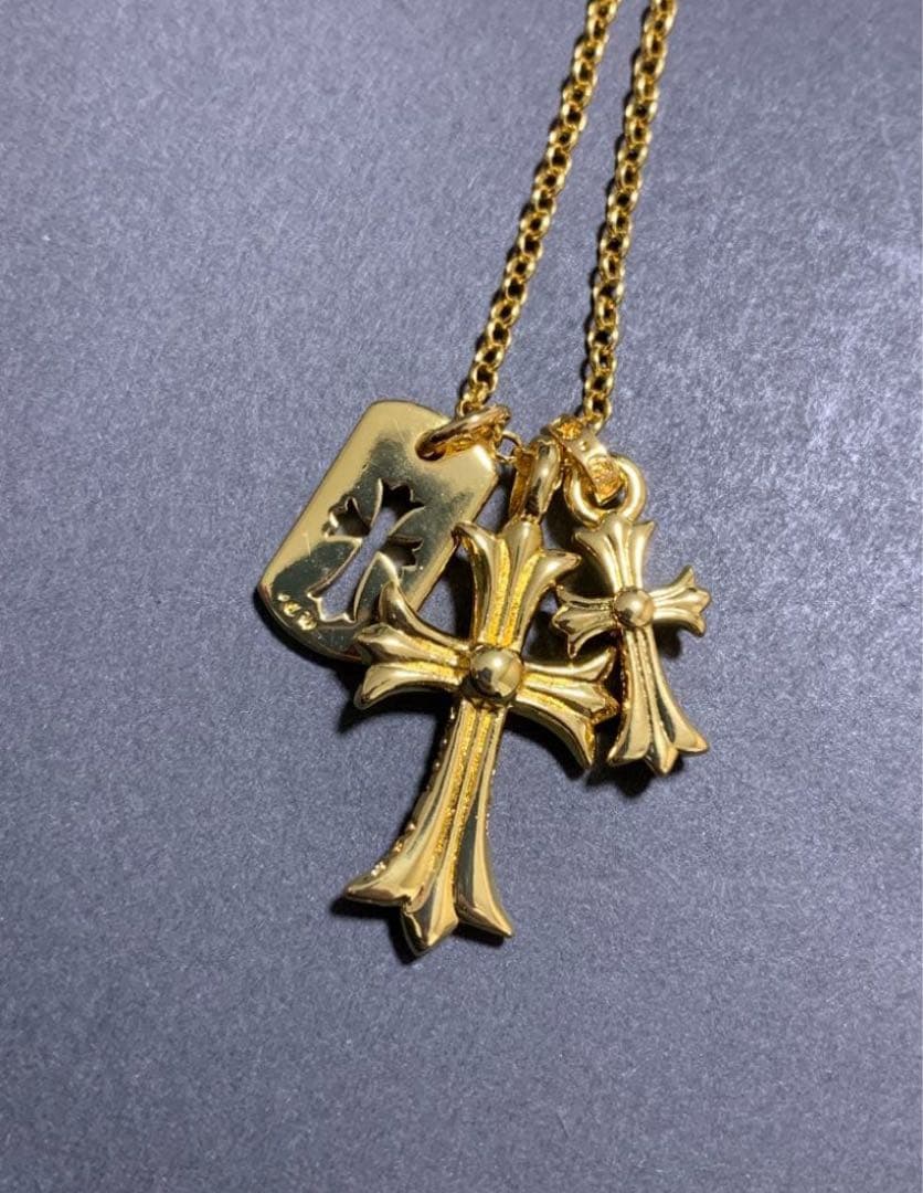 22k ベビーファット　ドッグタグ　ダブルクロス　3点　ネックレス　50㎝