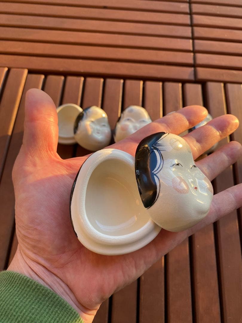 珍味入れ　仁清お多福珍味入れ5客 京焼