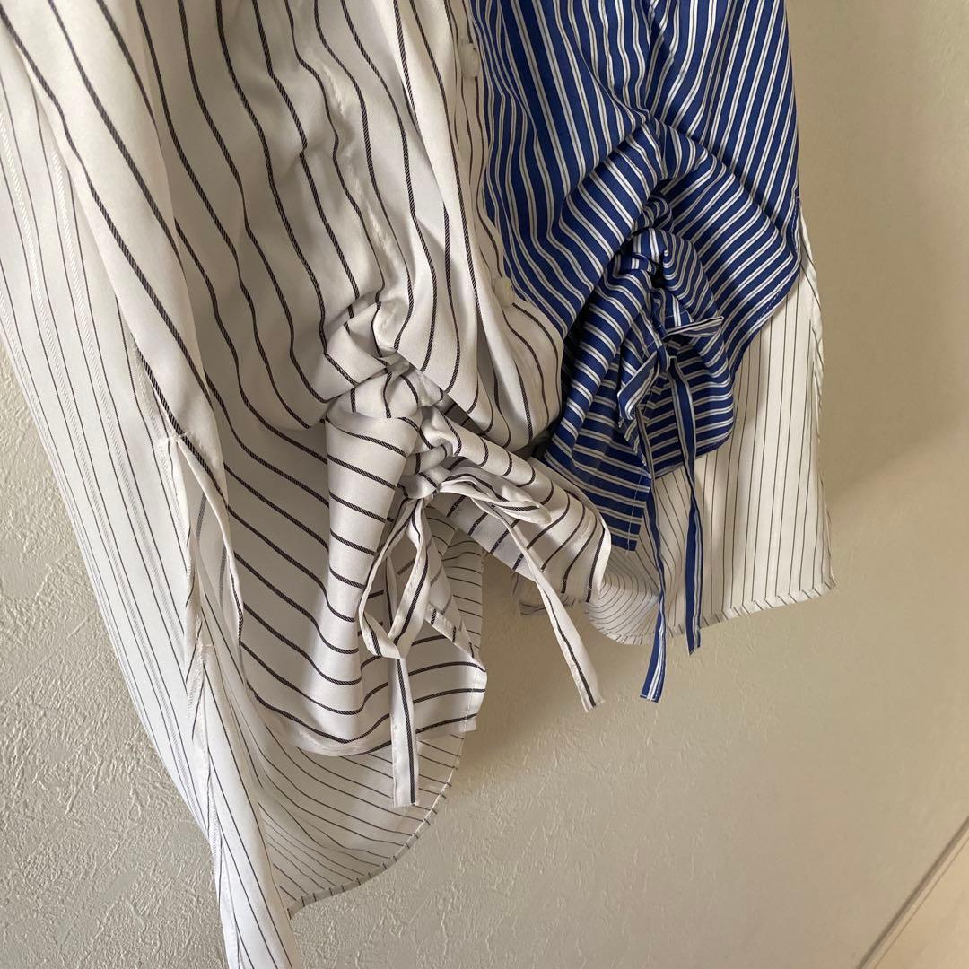 アンスリード　ヘムギャザーシャツキャミソール ホワイト×ブルー サイズ：F