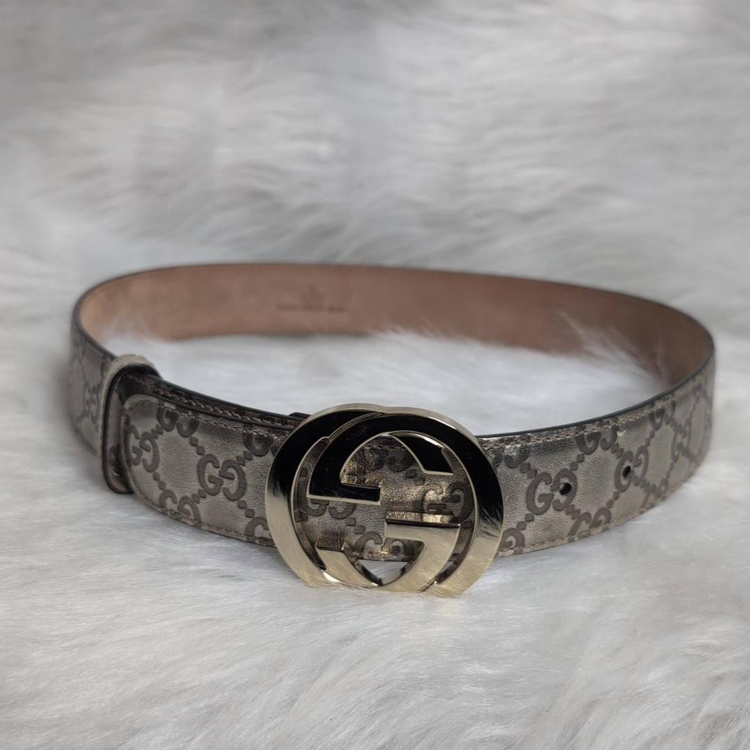 【極美品】 GUCCI グッチシマ レザー ベルト ゴールド インターロッキング