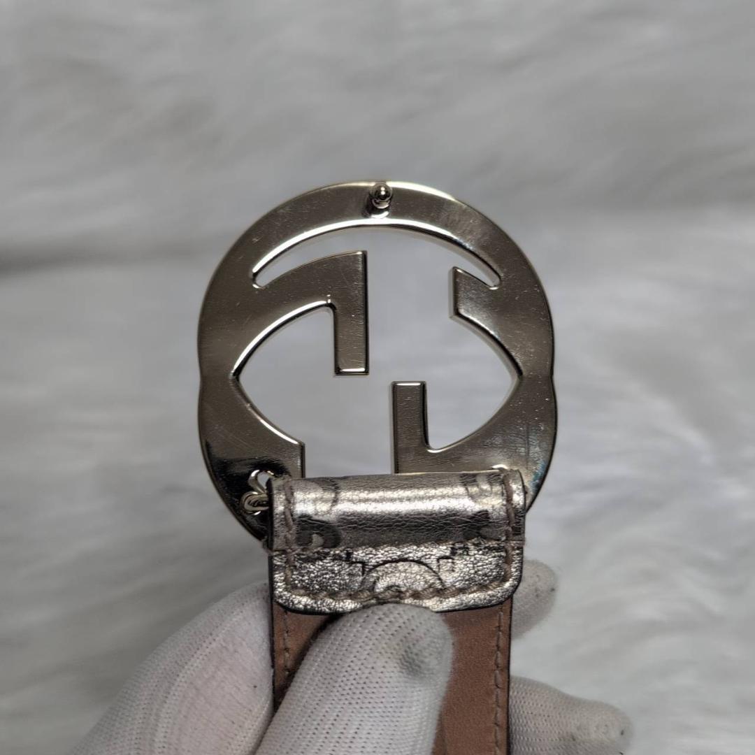 【極美品】 GUCCI グッチシマ レザー ベルト ゴールド インターロッキング