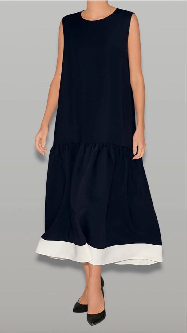 YOKO CHAN ヘムフレアドレス【ネイビー×ホワイト】