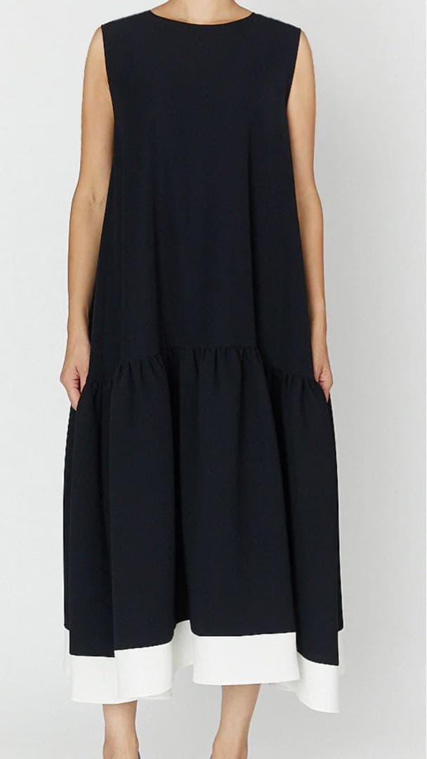 YOKO CHAN ヘムフレアドレス【ネイビー×ホワイト】