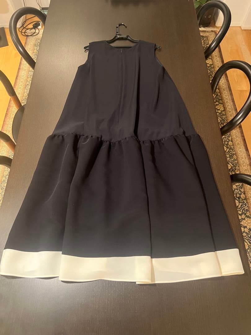 YOKO CHAN ヘムフレアドレス【ネイビー×ホワイト】