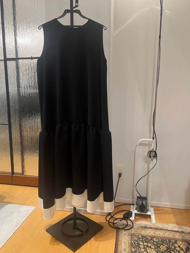 YOKO CHAN ヘムフレアドレス【ネイビー×ホワイト】