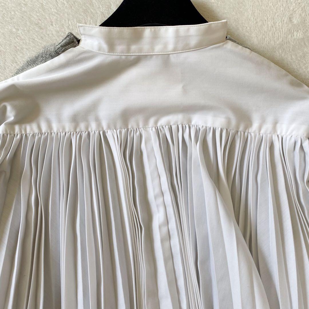 sacai サカイ　異素材ドッキング　ニットプルオーバー プリーツ グレー M