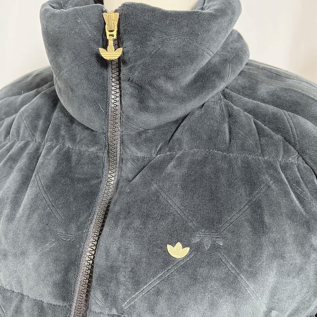 美品 adidas アディダス ダウン ジャケット ベロア金ロゴ　S