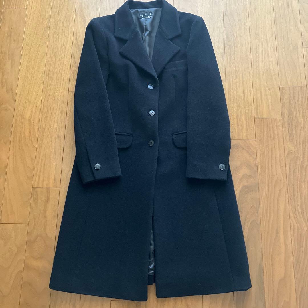 agnes b. アニエスベー 日本製 ウール×アンゴラ チェスターコート 黒