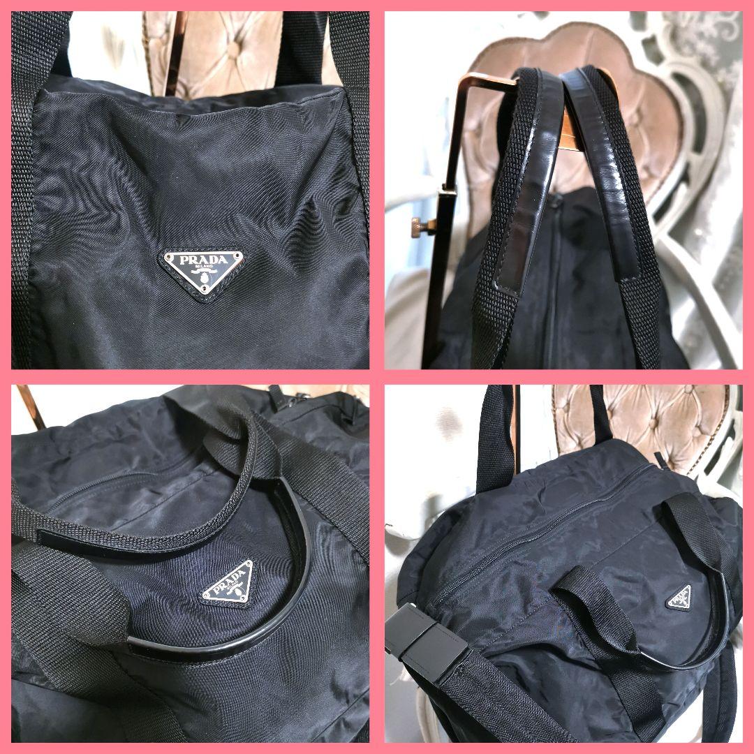 【美品】プラダPRADA 2way肩掛けボストンバッグ黒 鑑定済!斜めがけ