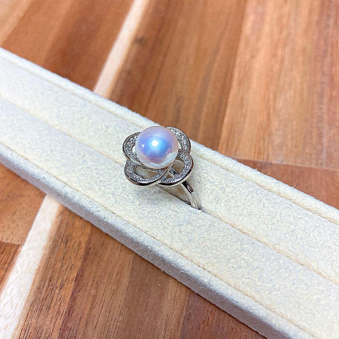 【新品百貨店商品／総本店】2183天女級アコヤ真珠フリーリング最強珠を付けました