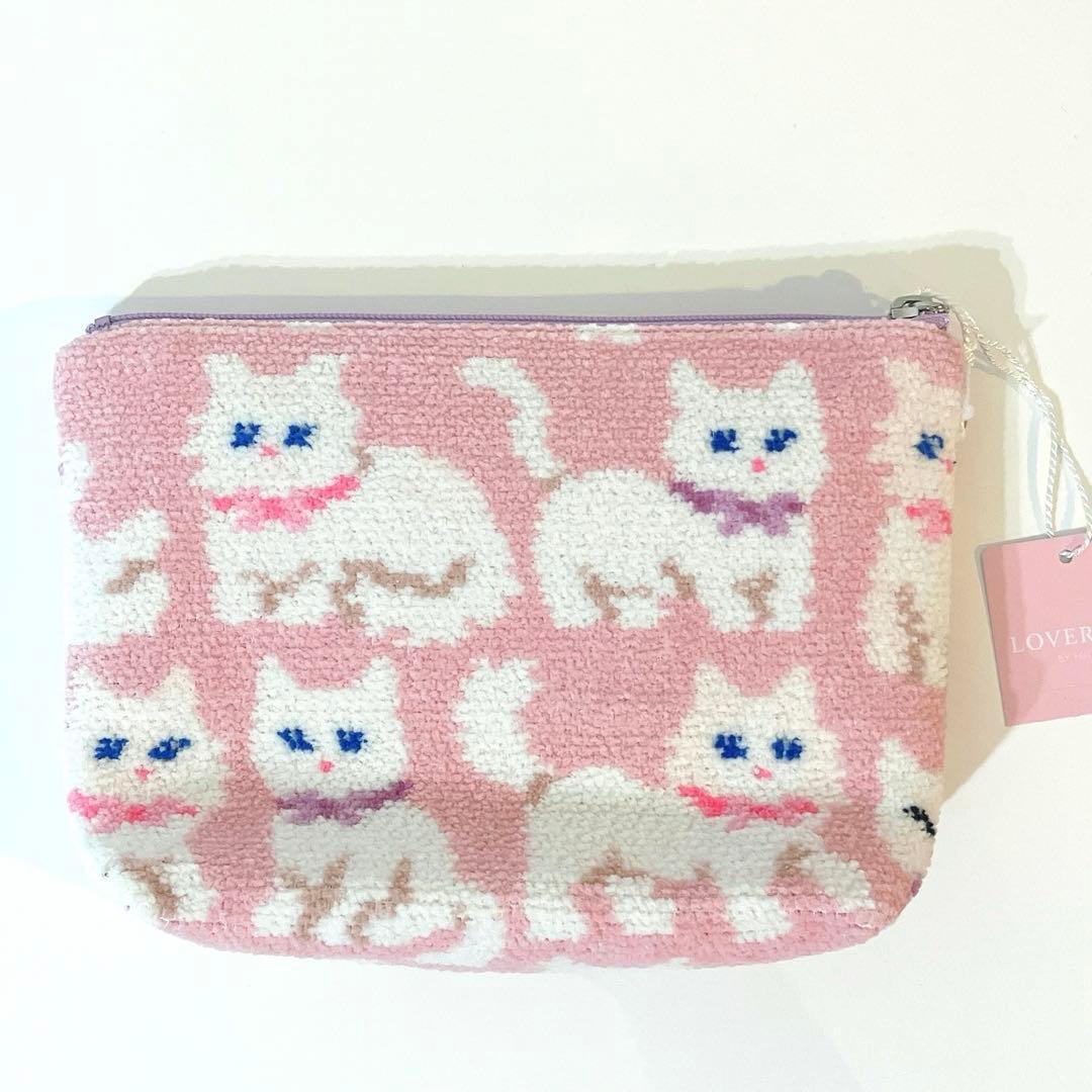 FEILER フェイラー　モフモフネコチャン　舟形ポーチM ピンク