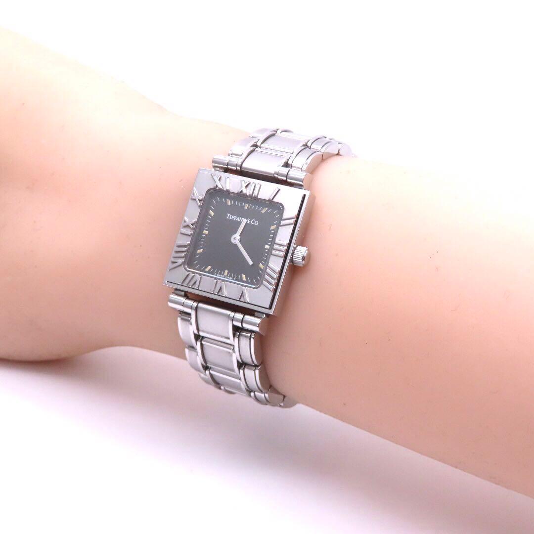 ☆極美品 \"アトラス スクエア ティファニー 時計 ガンブラック レディース