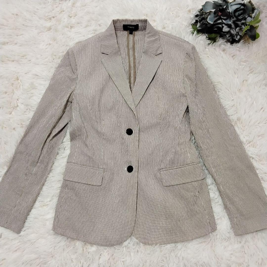 【未使用級】Theory シアサッカー パンツスーツ ストライプ ブラウン