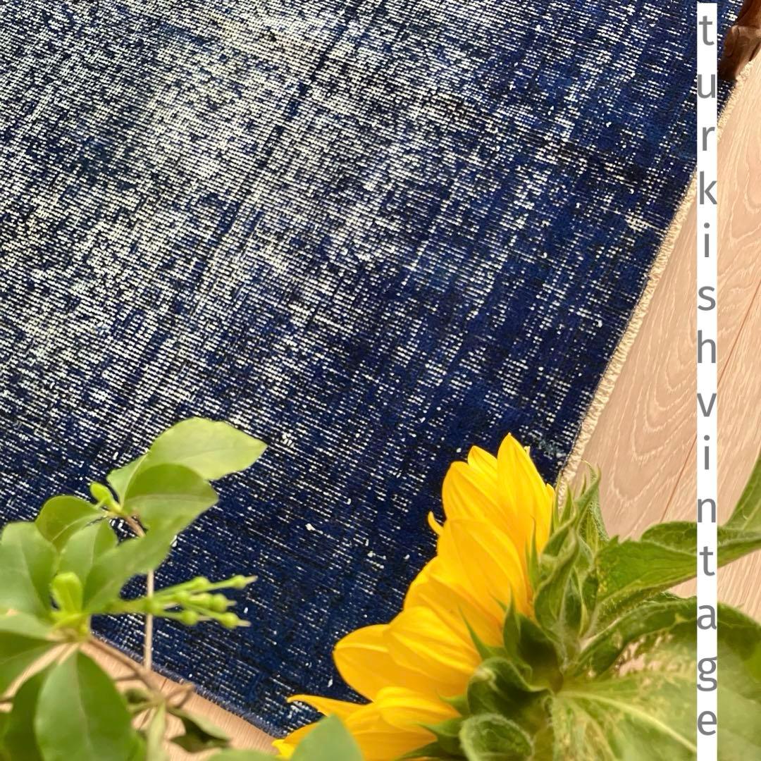 オーバーダイ109×205 デニム　グラデーションブルー　トルコヴィンテージラグ