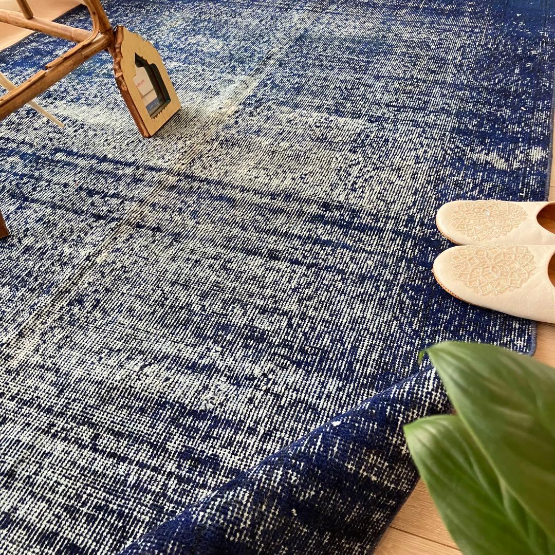 オーバーダイ109×205 デニム　グラデーションブルー　トルコヴィンテージラグ