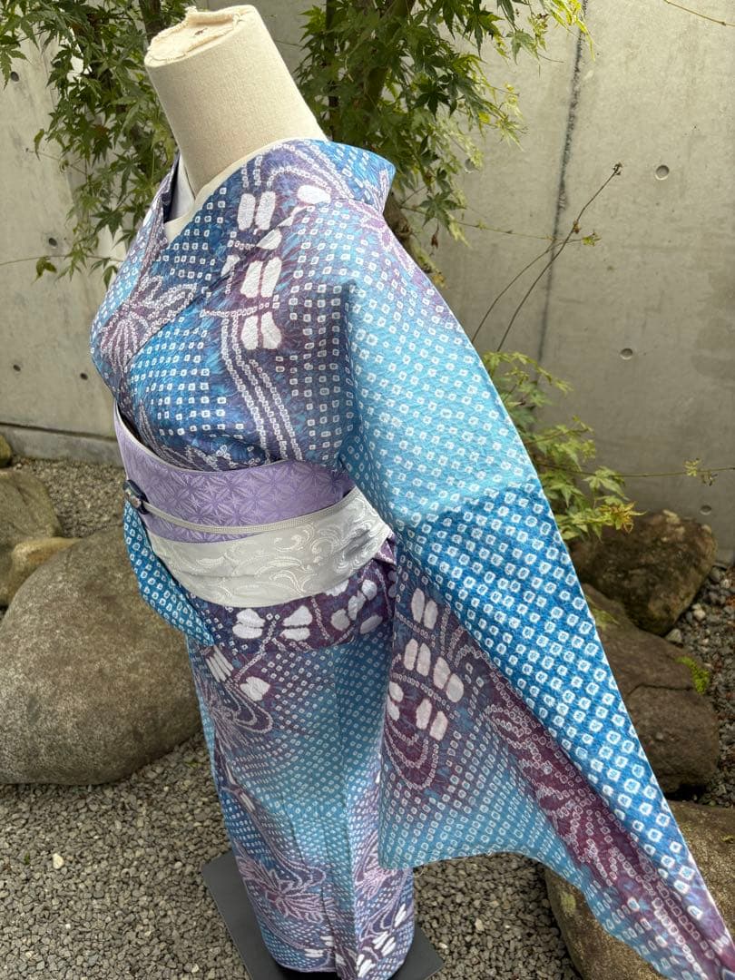 有松絞り浴衣 新品 仕立て上りhanashibori青水色紫地　ゆう様