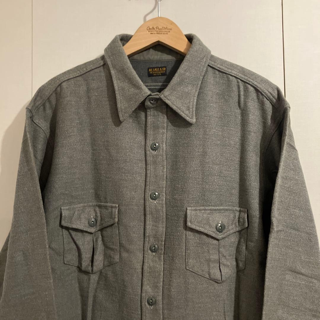 アットラスト 厚手コットン長袖シャツ 16 1/2 オリーブ系