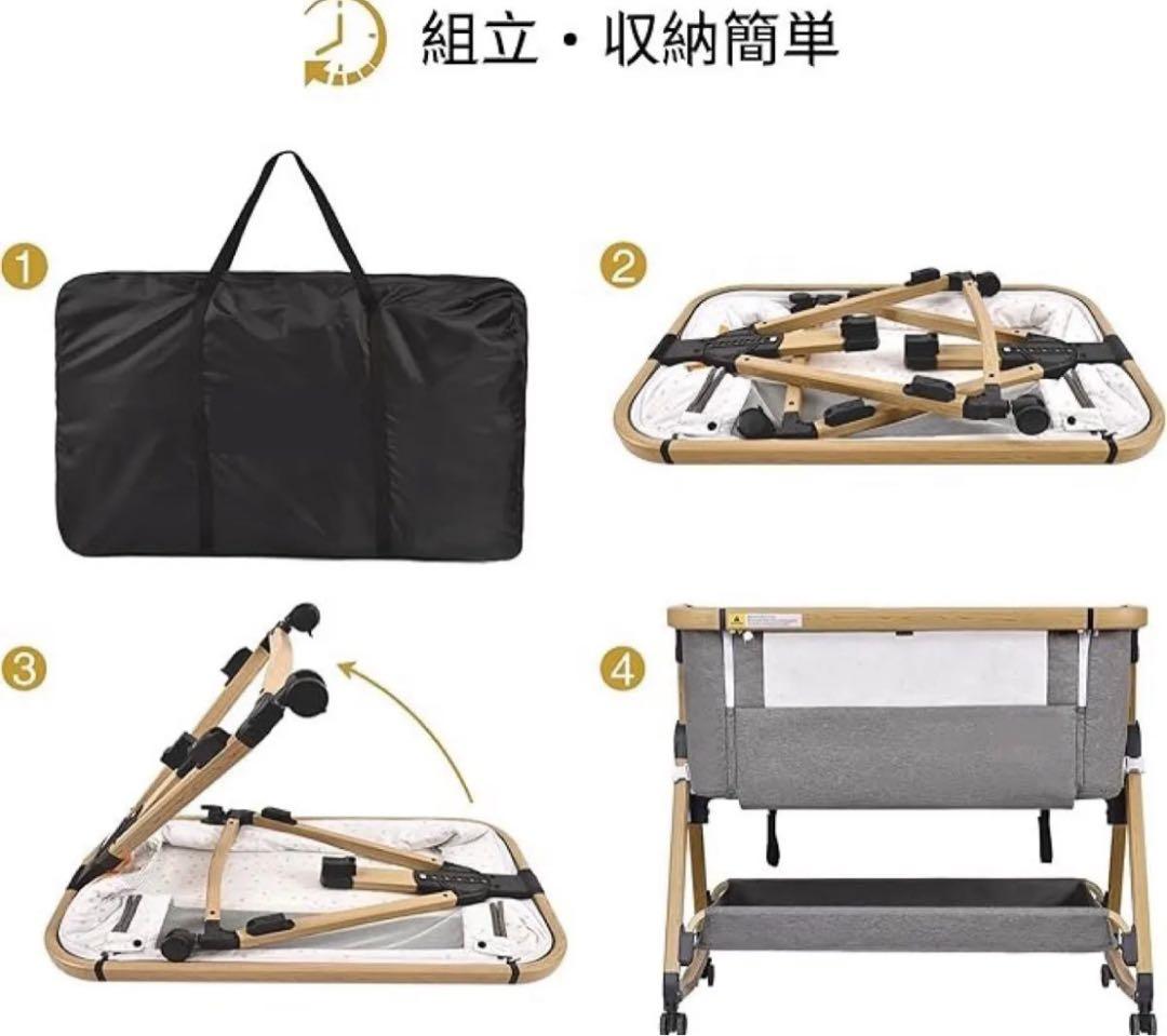 【新品】HZDMJベビーベッド添い寝折りたたみ ハイローベッドグレー 03C-G