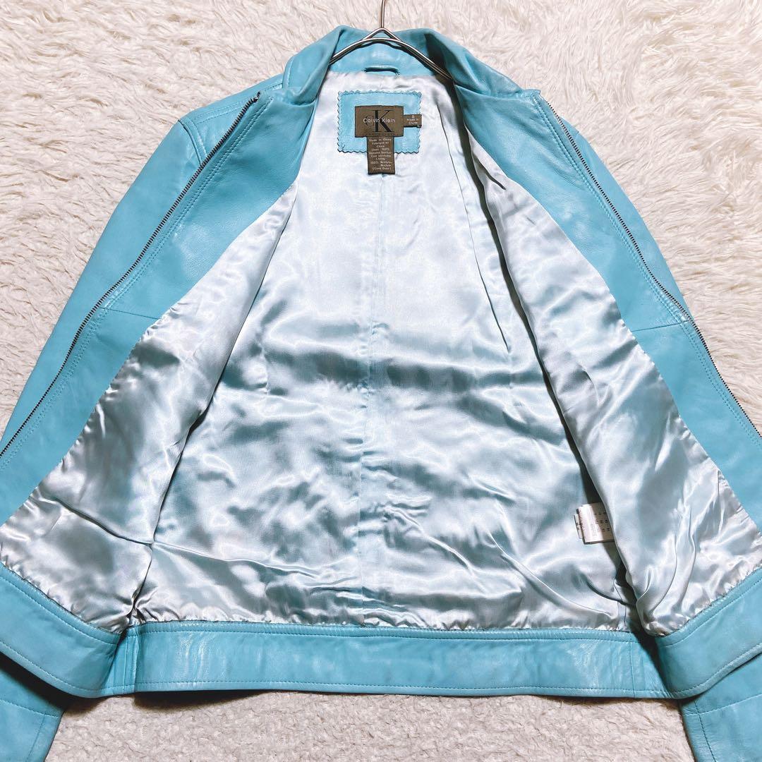希少⭐️カルバンクライン　レザージャケット　シングル　90s〜00s 水色　S