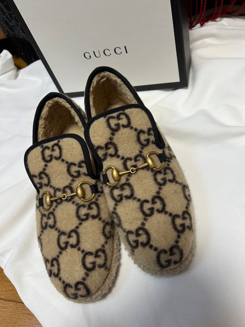 【正規品】GUCCI グッチ　ホースビット　スリッポン　ローファーウールGG柄