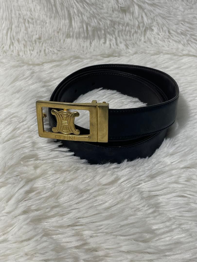 CELINE セリーヌ トリオンフ 本革　レザーベルト ブラック　イタリア製