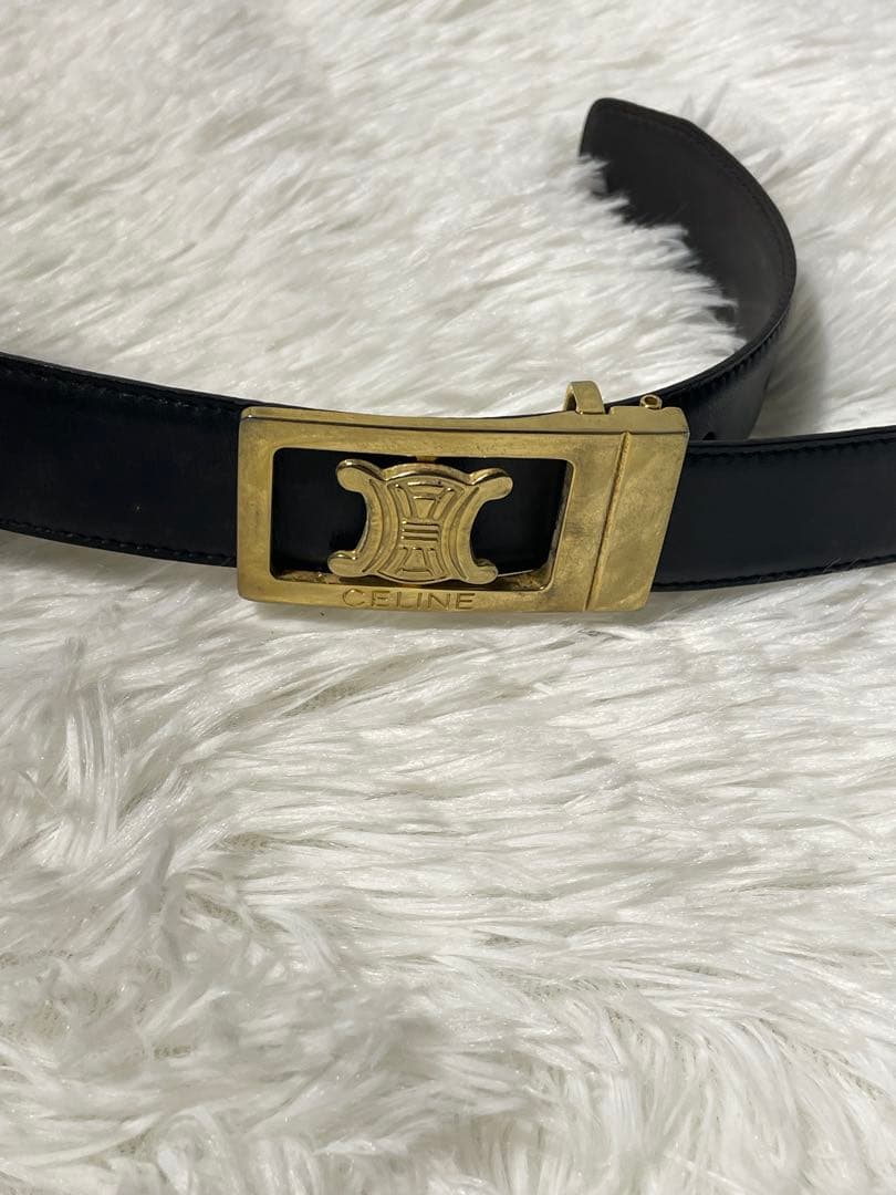 CELINE セリーヌ トリオンフ 本革　レザーベルト ブラック　イタリア製