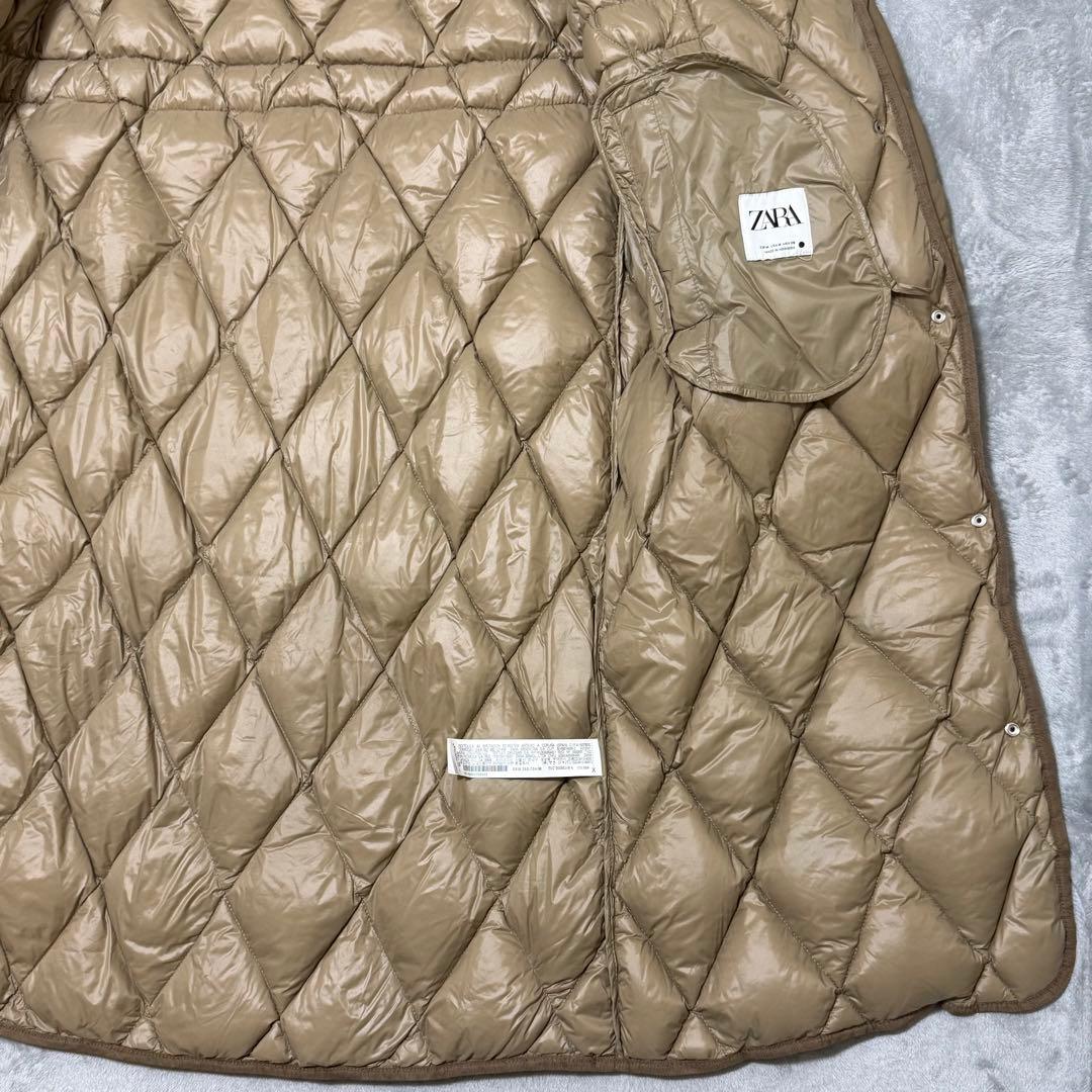 【ZARA】キルティングダウンロングコート　ロングダウン　フード取り外し可能　M