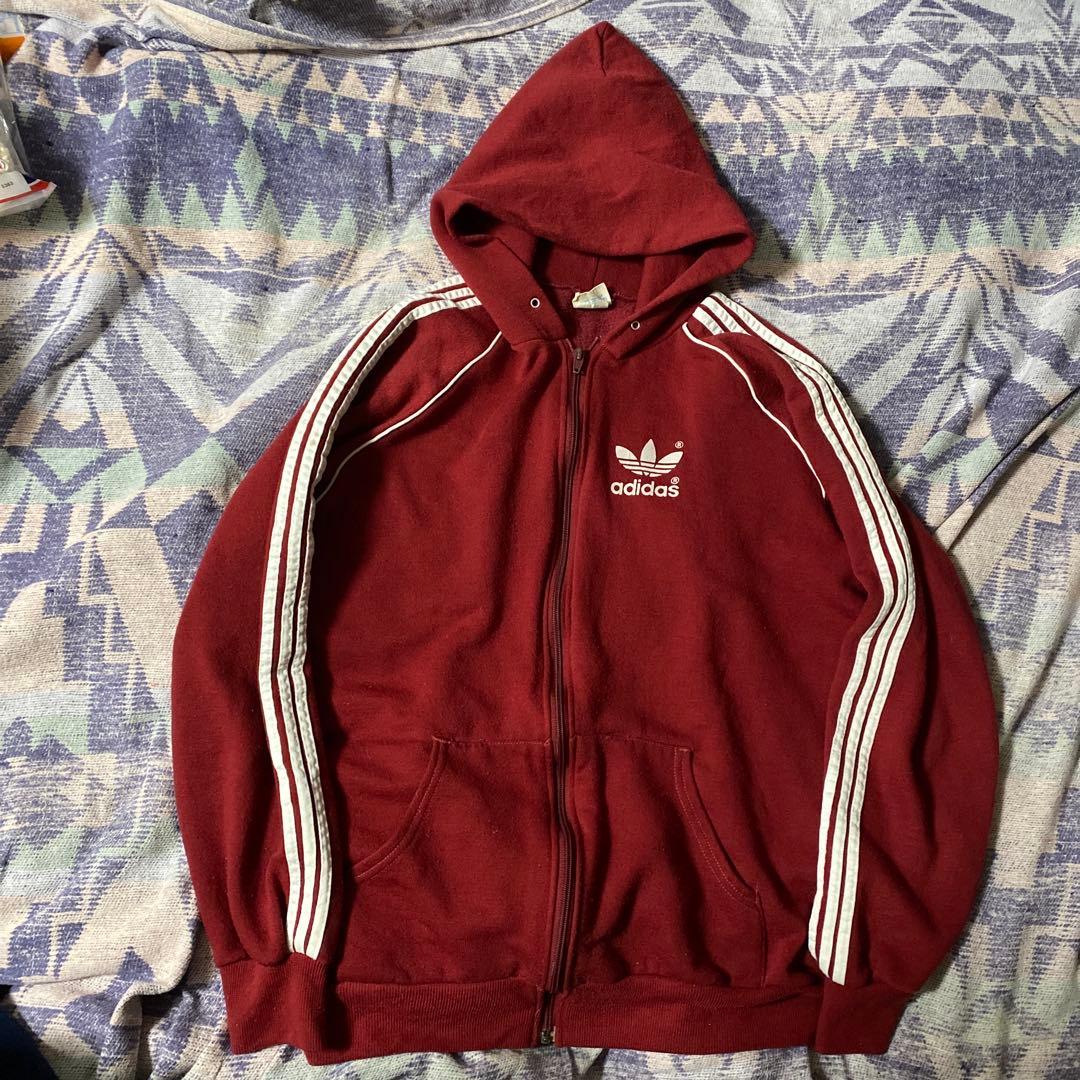 ビンテージadidas バーガンディ USA製ジップパーカー XL