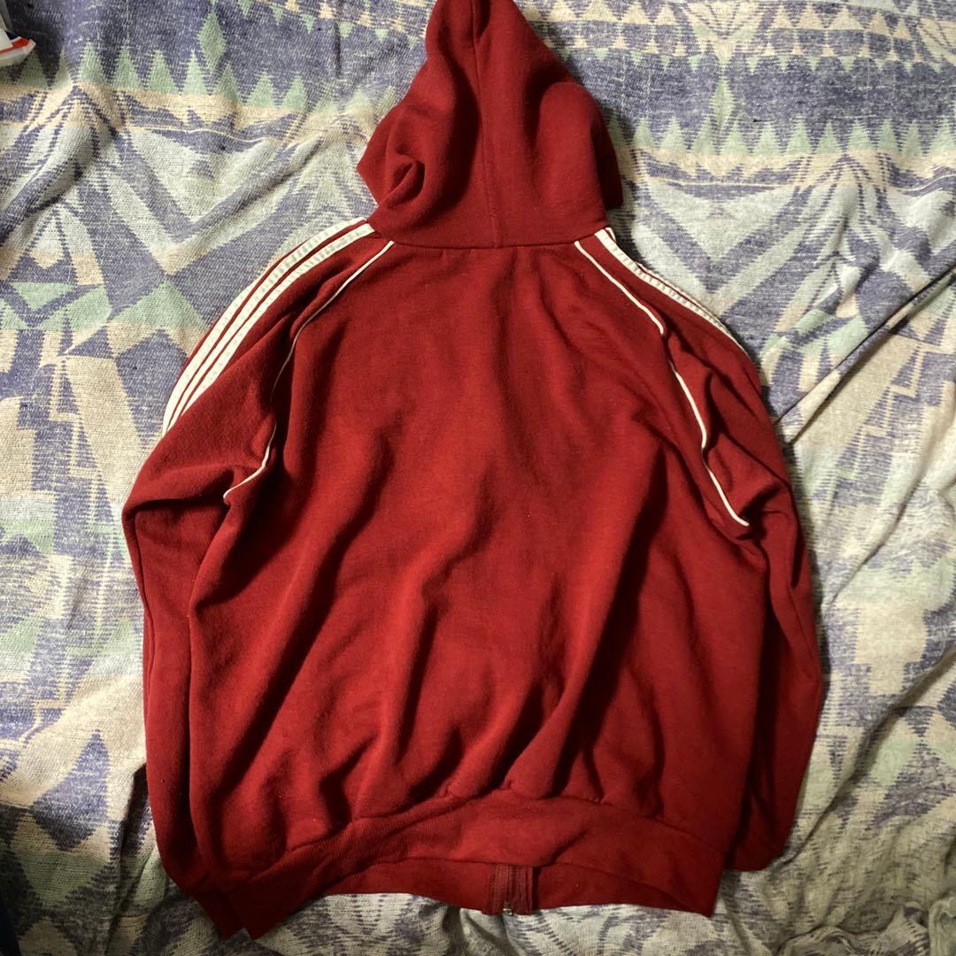 ビンテージadidas バーガンディ USA製ジップパーカー XL