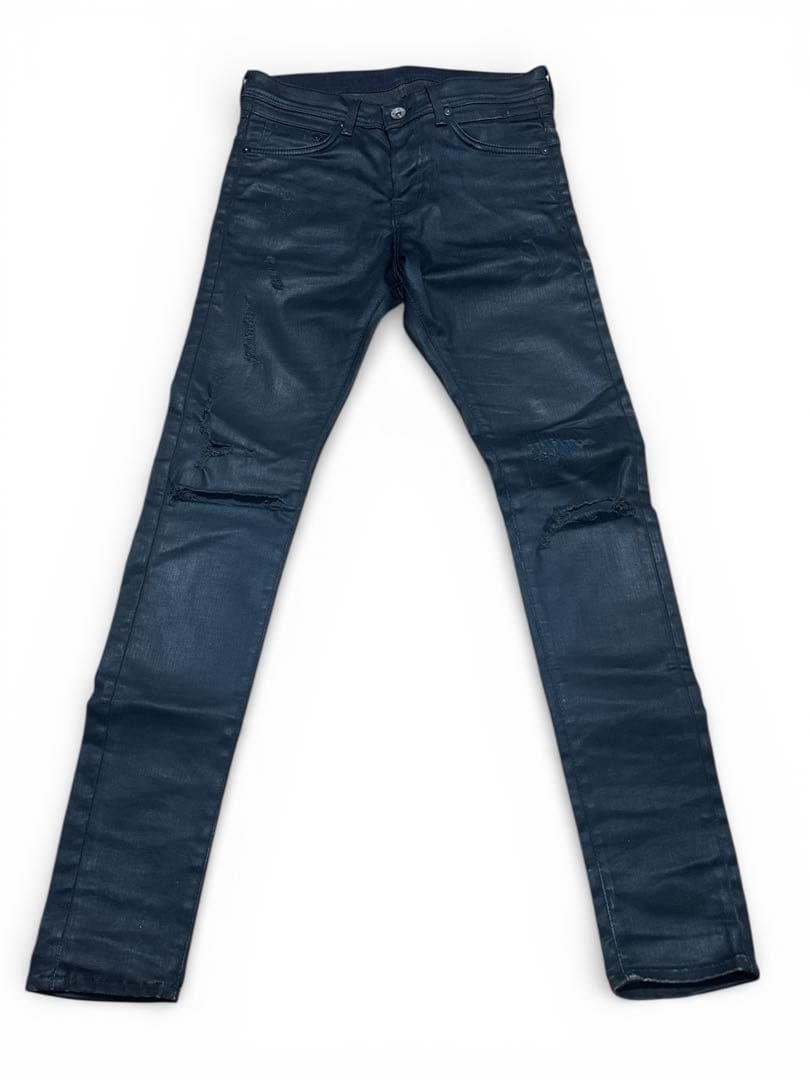 コーティング スキニー デニム デストロイダメージ加工 ブラック archive