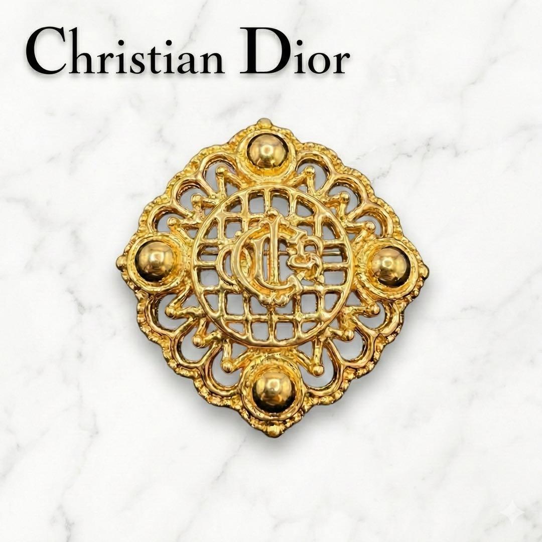 【希少美品】Dior ヴィンテージ ブローチ ゴールド6cm 刻印あり
