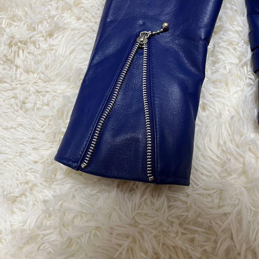 【美品】HORN WORKS レザー ダブルライダースジャケット LL ブルー