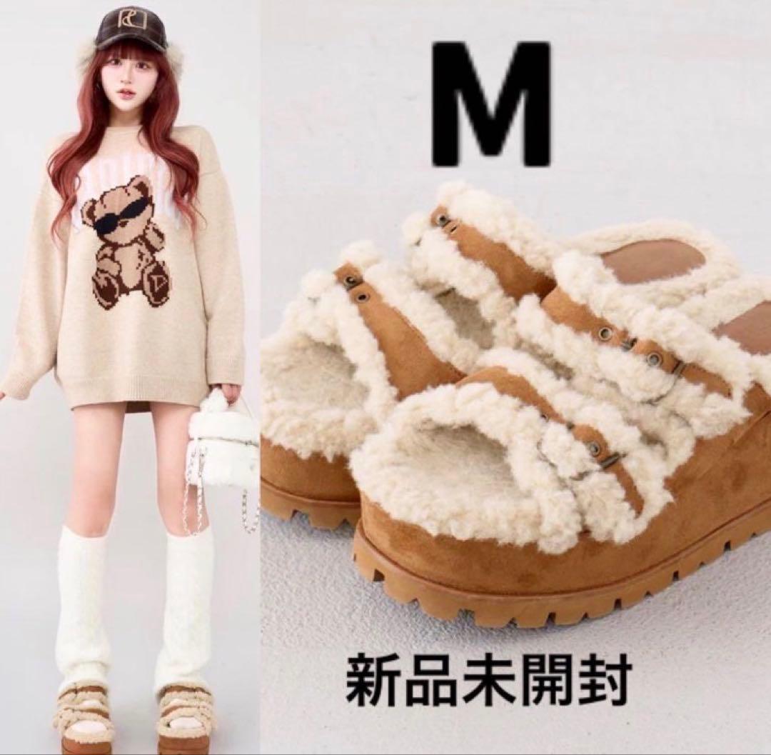 新品未開封　ダーリッチ　フェイクムートンベルトスリッポン　M　スリッポン