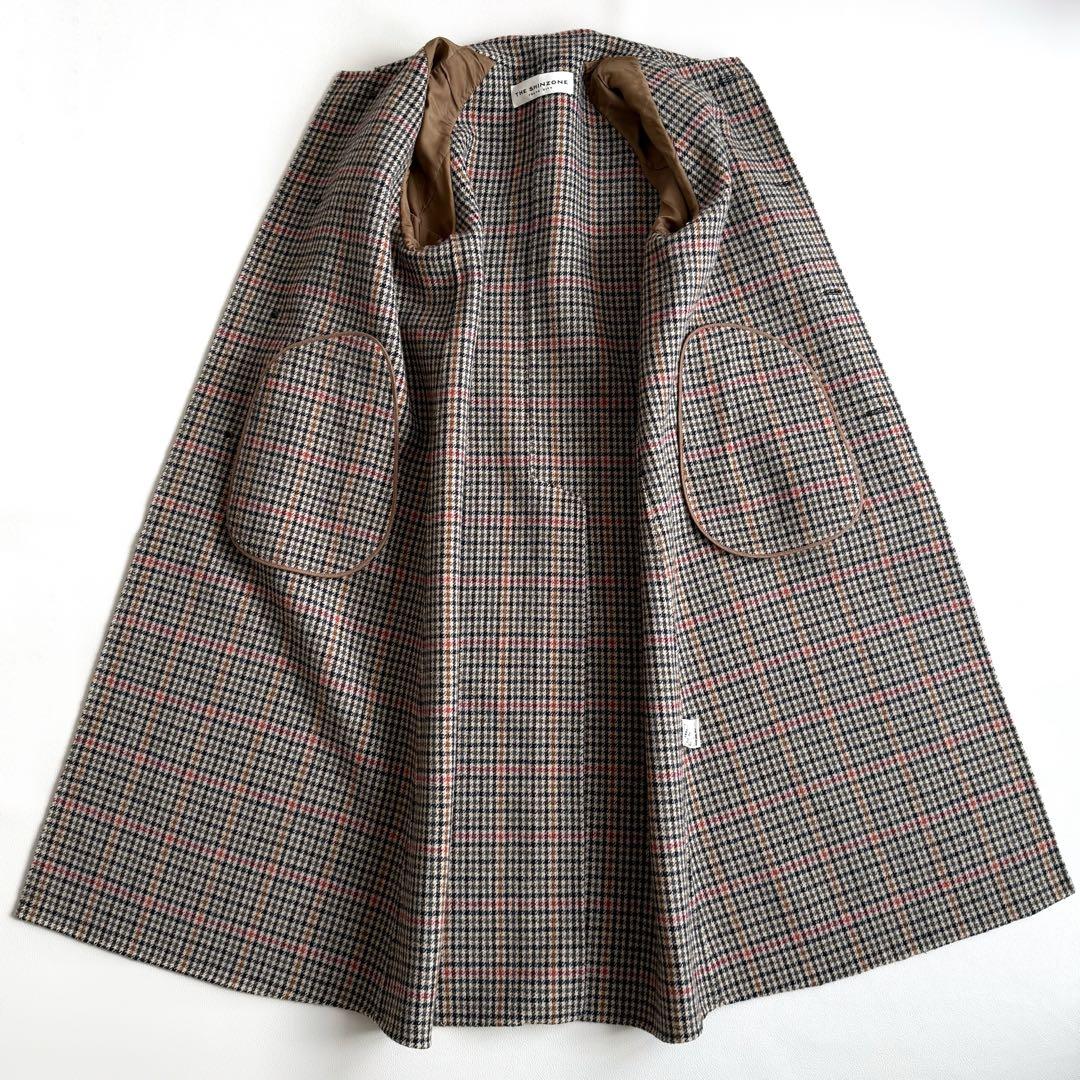 美品　シンゾーン　バルマカーンコート　チェック　34 クラブチェック