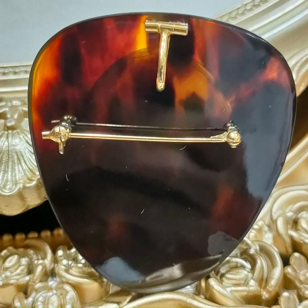 2AE82　本べっ甲鼈甲　カメオ　ブローチ　ペンダントトップ　美品