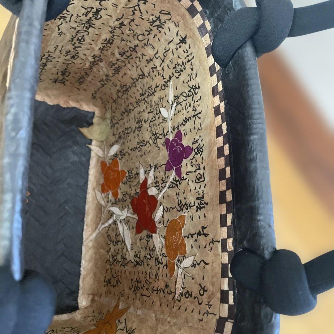 一閑張り　一閑張りバッグ　柿渋染め　市場カゴ　ハンドメイド