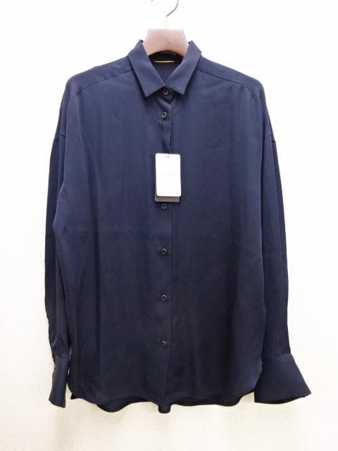 【新品】L'Appartement ウォッシャブル シルクシャツ 紺ネイビー