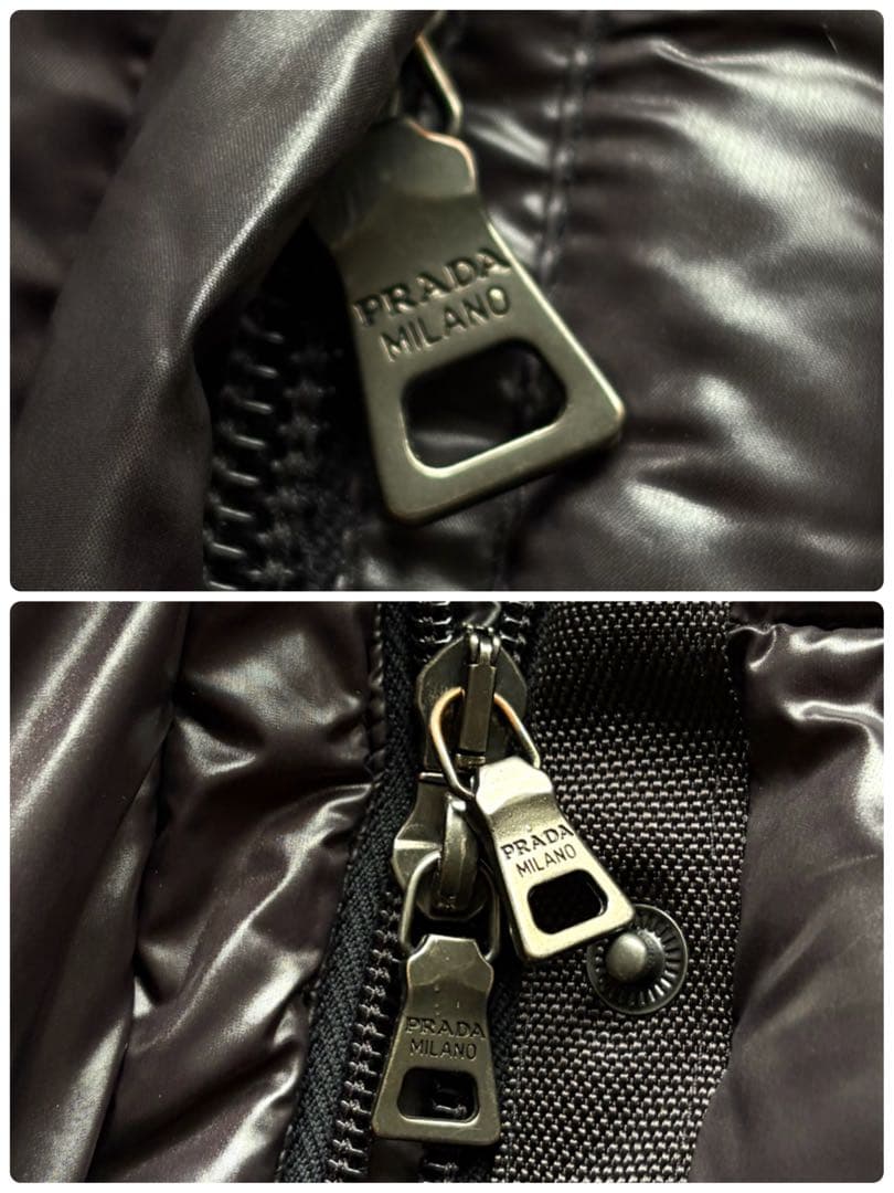 PRADA プラダ ダウンジャケット 三角ロゴ金具 ブラック 袖ライン ブラック