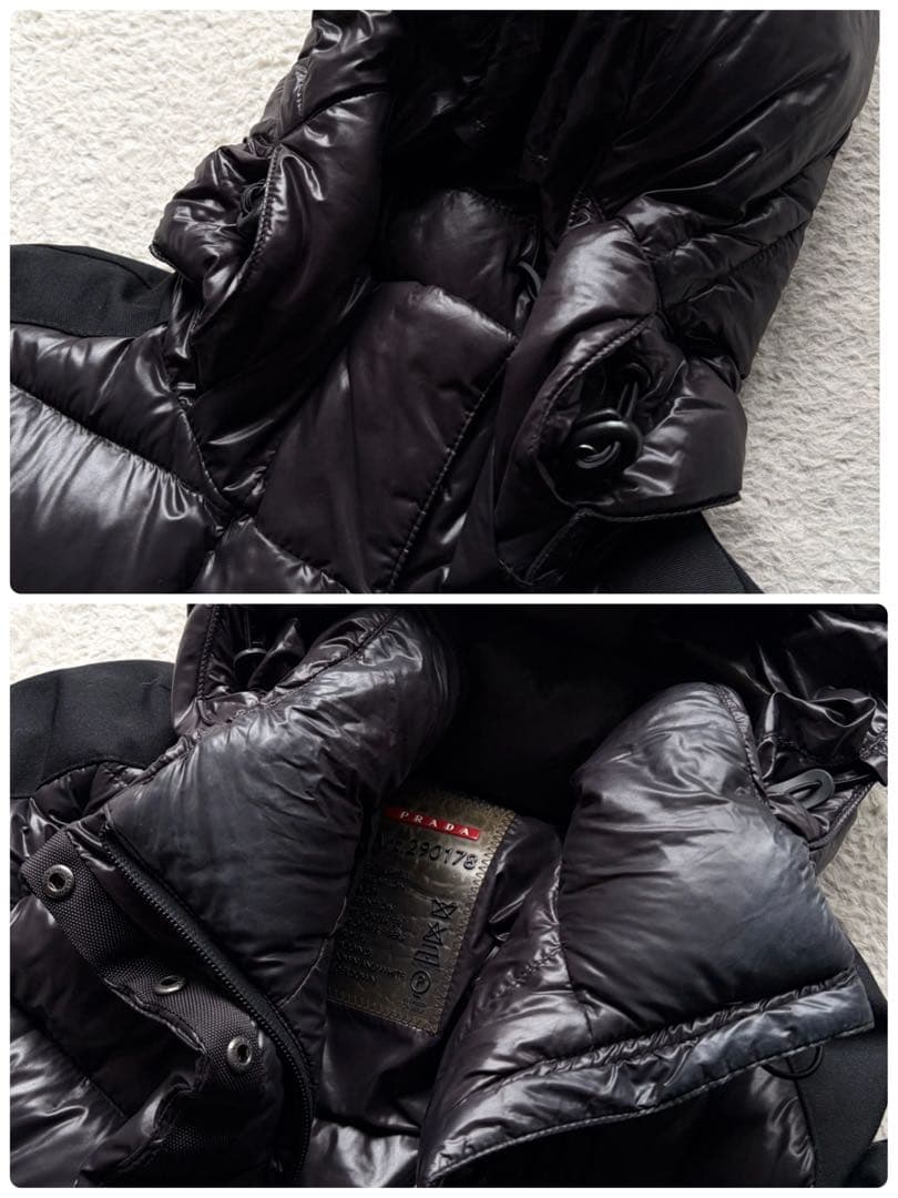PRADA プラダ ダウンジャケット 三角ロゴ金具 ブラック 袖ライン ブラック