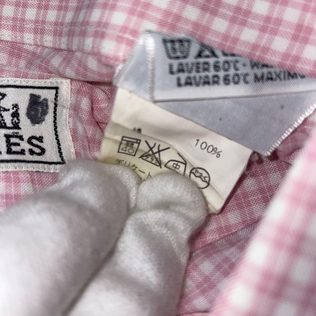 エルメス ギンガムチェック シャツ 33-15½ 仏製 シミあり