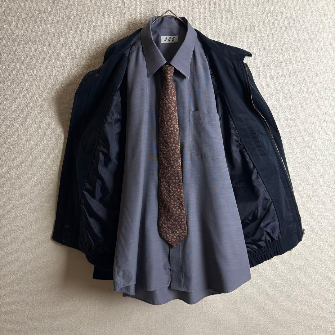 Burberrysネクタイシャツスイングトップ　クロコダイル柄　スエード生地古着