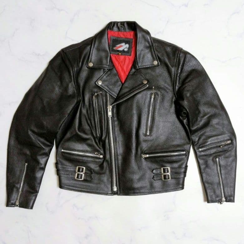 ヴィンテージ ダブル ライダースジャケット 裏地赤 キルティング ブラック М