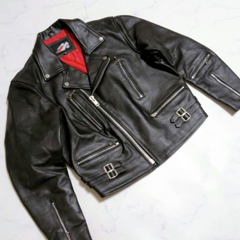 ヴィンテージ ダブル ライダースジャケット 裏地赤 キルティング ブラック М