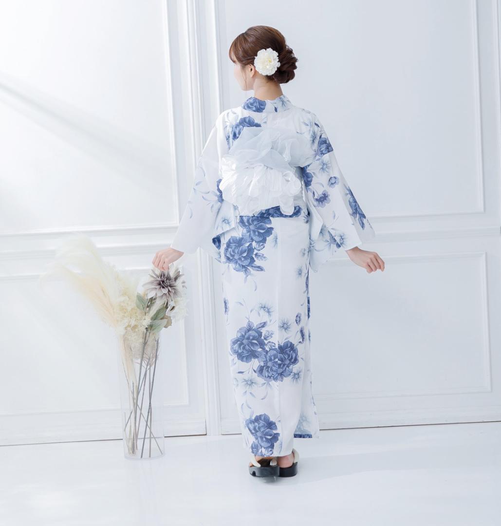 新品 4点 浴衣 セット 浴衣セット ゆかた レディース 白 青 Y4-56
